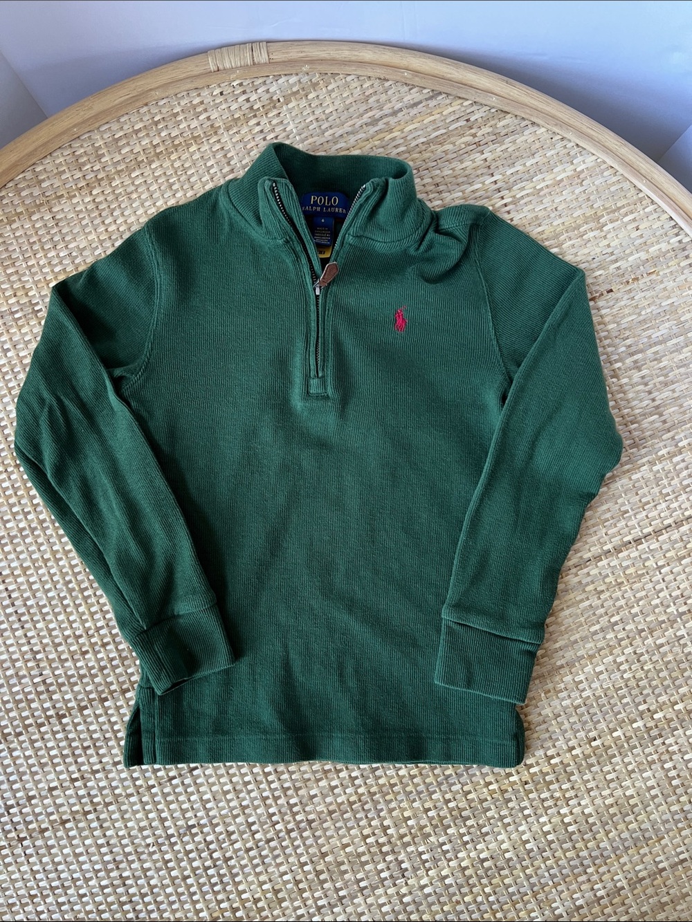 Polo Ralph Lauren dark green quarter-zip rib pullover red horse embroider boys 6